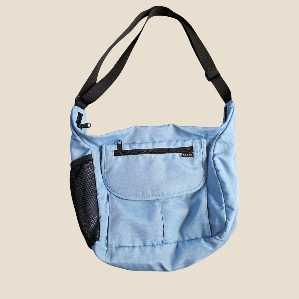 LL Bean Blue Messenger Bag Medium Ripstop Nylon Crossbody Hiking Outdoor